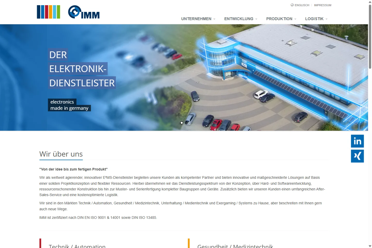 Website von IMM electronics